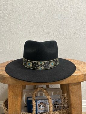 Lack of Color Celestial Black Wide-Brim Fedora with Decorative Band